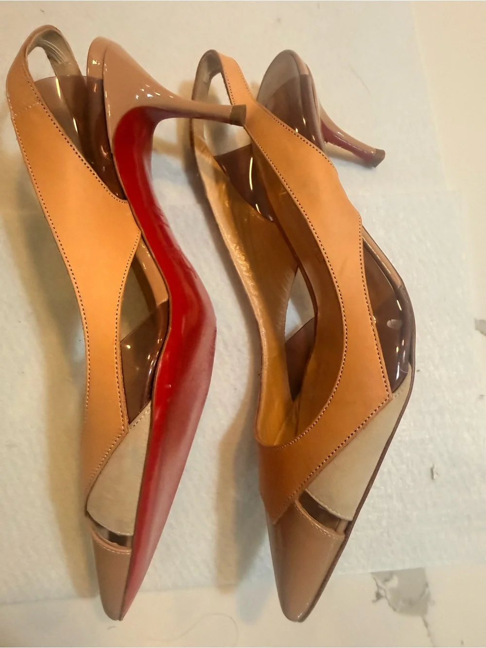 Christian Louboutin Tan and Nude Pointed Slingback Pumps